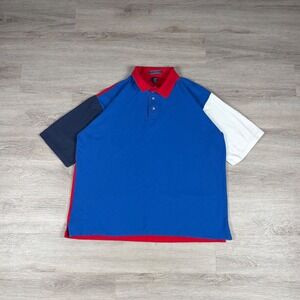 Hilton Polo Shirt Mens XL Blue Red White Colorblock Short Sleeve Pique Cotton